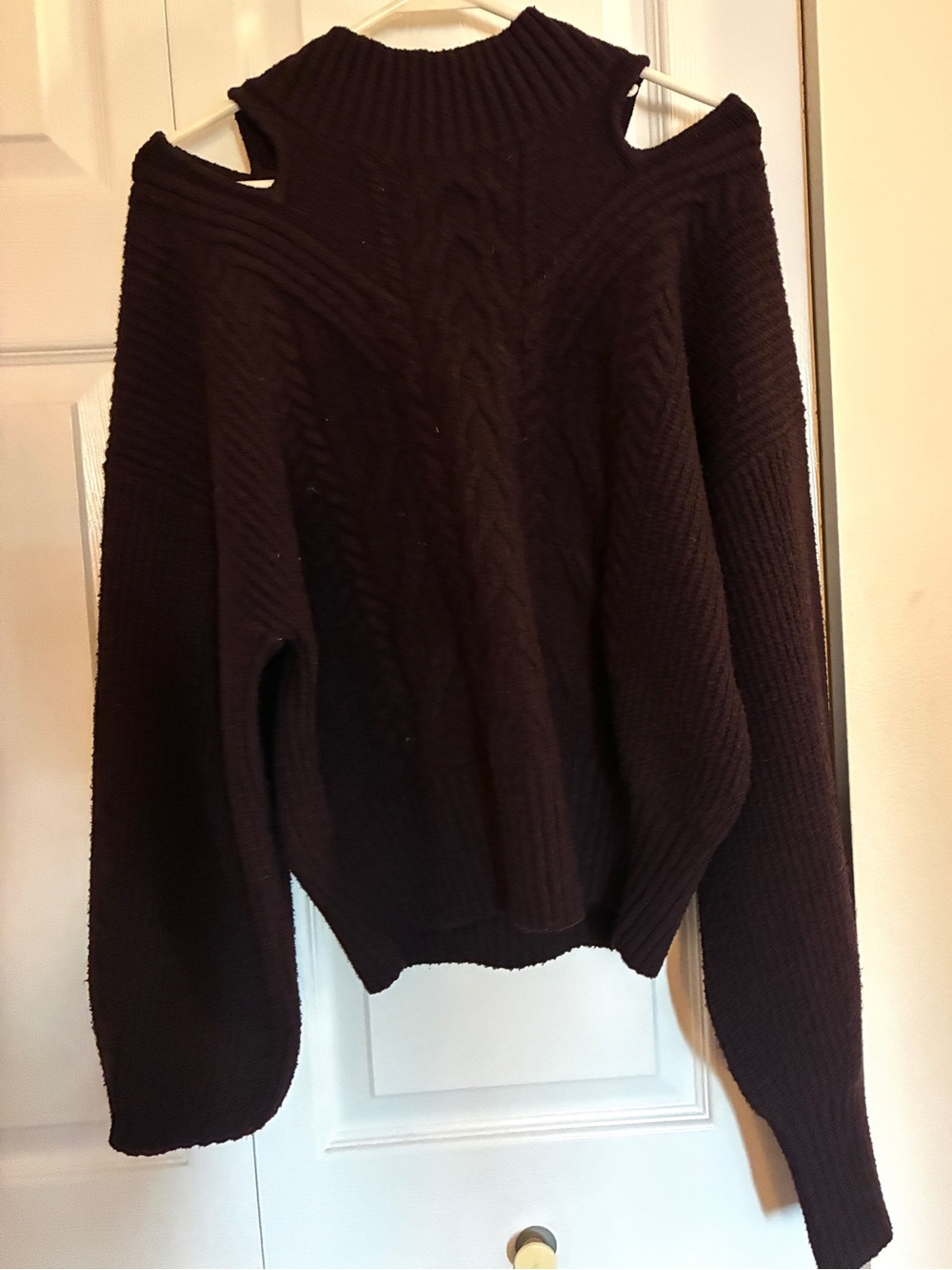 Express Black Off-Shoulder Cable Knit Sweater